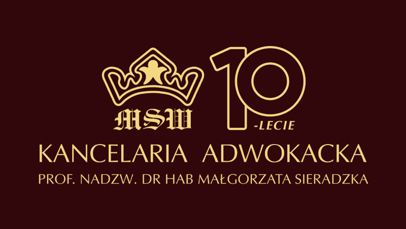 Jubileuszowe logo na 10-lecie MSW Kancelarii Adwokackiej prof. nadzw. dr hab Małgorzaty Sieradzkiej.